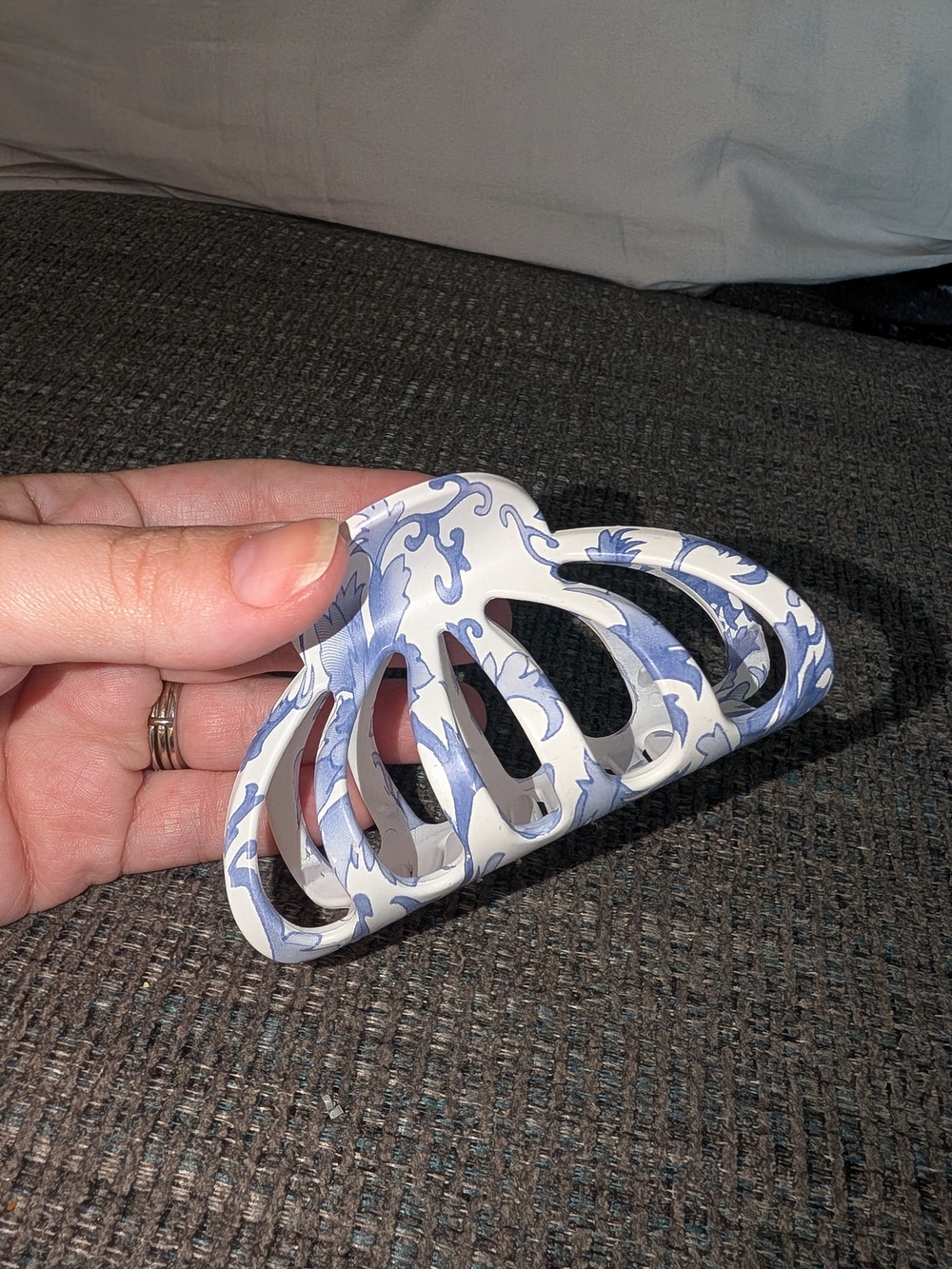 Blue & White Decorative Hair Claw - Floral Pattern